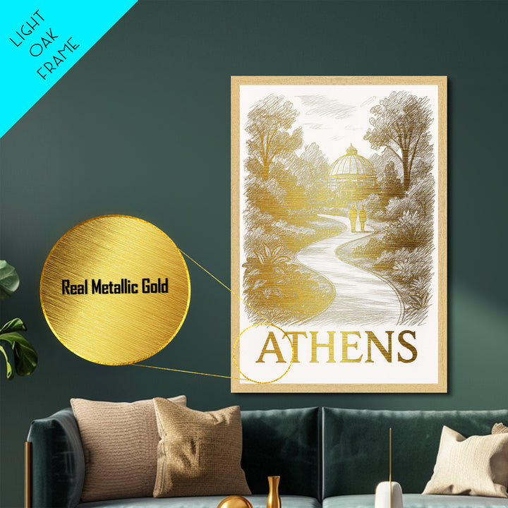 Athens Georgia art, Metallic Gold Print, Office Decor, Metal Art, Wood Framed Art, Graduation Travel Gift, Destination Gift