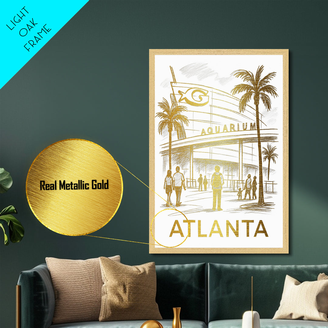 Atlanta Georgia art, Metallic Gold Print, Travel Art Prints, Metal Art, Wood Framed Art, Adventure Lover Gift, Traveler Gift
