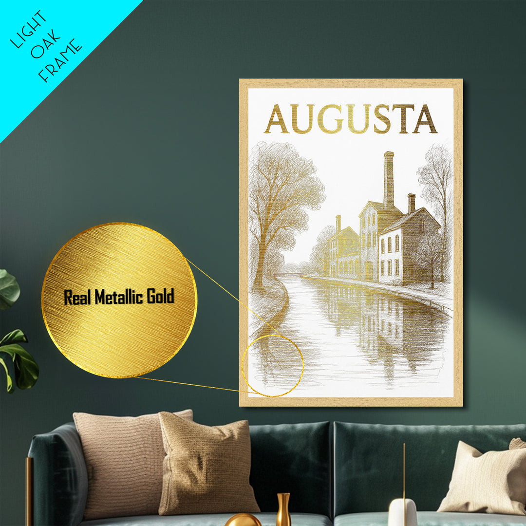 Augusta Georgia travel, Metallic Gold Art, Modern House Art, Metal Art, Wood Framed Art, Traveler Gift, Destination Gift