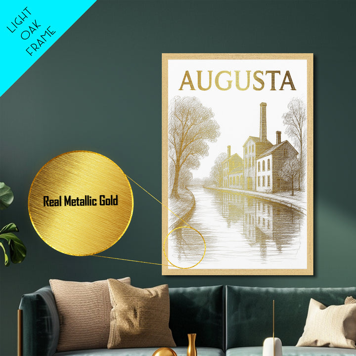 Augusta Georgia travel, Metallic Gold Art, Modern House Art, Metal Art, Wood Framed Art, Traveler Gift, Destination Gift