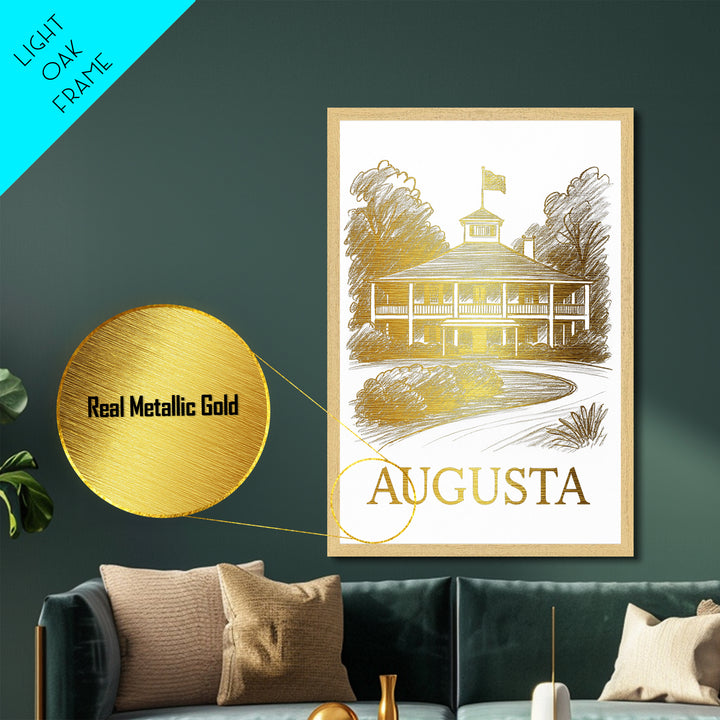 Augusta Georgia art, Metallic Gold Print, Modern House Art, Metal Art, Wood Framed Art, Graduation Travel Gift, Travel Gift