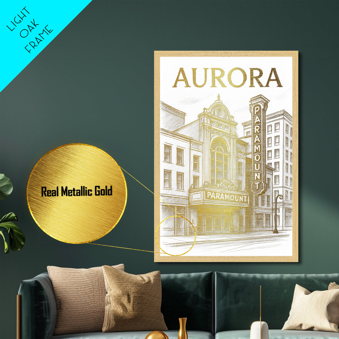 Aurora Colorado art, Metallic Gold Print, Best Friend Gifts, Metal Art, Wood Framed Art, Birthday Travel Gift, Destination Gift