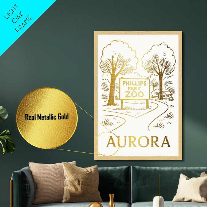 Aurora Illinois art, Metallic Gold Print, Housewarming Gift, Metal Art, Wood Framed Art, Newlywed Travel Gift, Honeymoon Gift