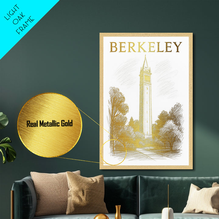 Berkeley California travel, Metallic Gold Print, College Dorm Décor, Metal Art, Wood Framed Art, Graduation Travel Gift, Traveler Gift
