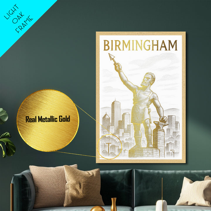 Birmingham Alabama travel, Metallic Gold Print, Closing Gift, Metal Art, Wood Framed Art, Anniversary Travel Gift, Retirement Travel Gift