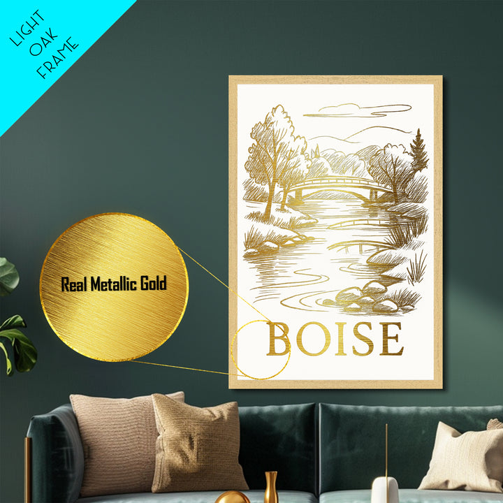 Boise Idaho art, Metallic Gold Art, Travel Art Prints, Metal Art, Wood Framed Art, Adventure Lover Gift, Traveler Gift