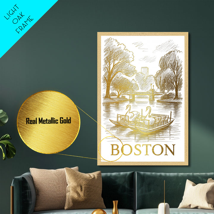 Boston Massachusetts art, Metallic Gold Art, Modern House Art, Metal Art, Wood Framed Art, Graduation Travel Gift, Travel Gift