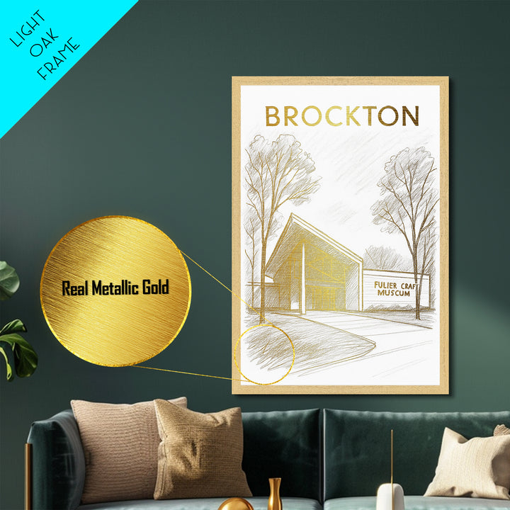 Brockton Massachusetts travel, Metallic Gold Print, Closing Gift, Metal Art, Wood Framed Art, Anniversary Travel Gift, Retirement Travel Gift