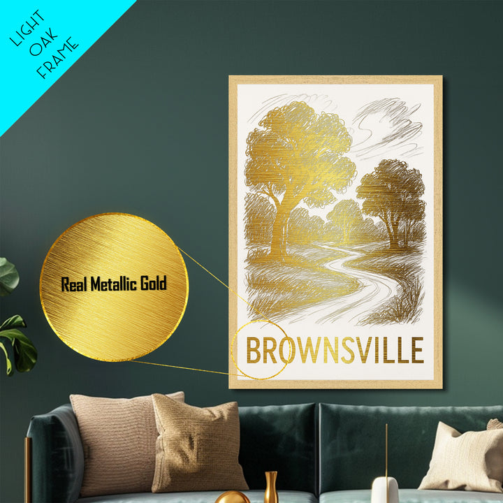 Brownsville Texas art, Metallic Gold Art, Modern House Art, Metal Art, Wood Framed Art, Graduation Travel Gift, Travel Gift