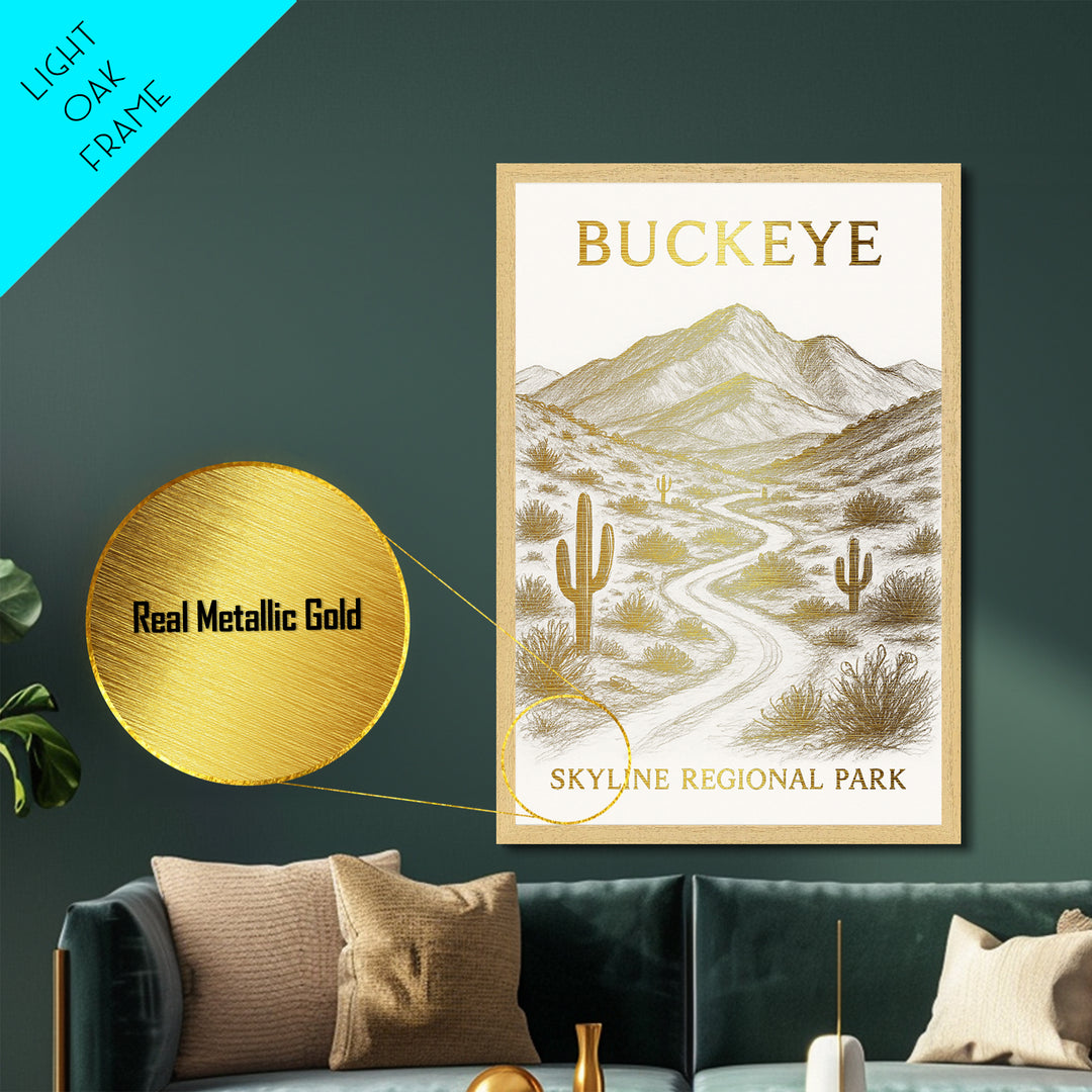 Buckeye Arizona travel, Metallic Gold Print, College Dorm Décor, Metal Art, Wood Framed Art, Graduation Travel Gift, Traveler Gift