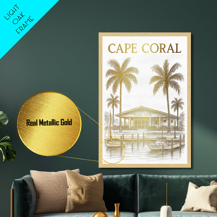 Cape Coral Florida travel, Metallic Gold Print, Modern House Art, Metal Art, Wood Framed Art, Traveler Gift, Destination Gift