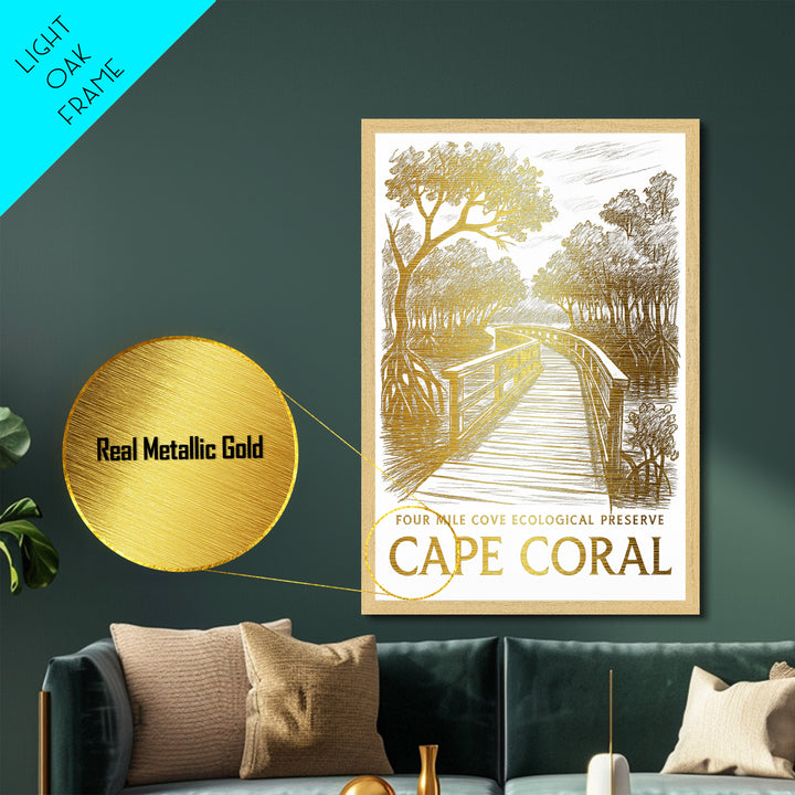 Cape Coral Florida art, Metallic Gold Art, Modern House Art, Metal Art, Wood Framed Art, Graduation Travel Gift, Travel Gift