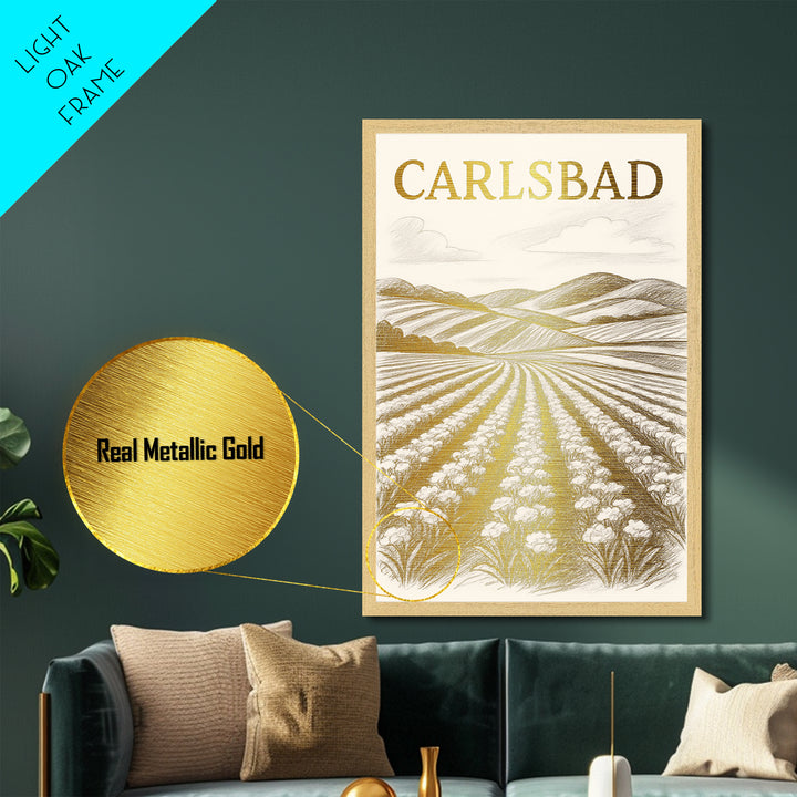 Carlsbad California travel, Metallic Gold Print, College Dorm Décor, Metal Art, Wood Framed Art, Graduation Travel Gift, Traveler Gift