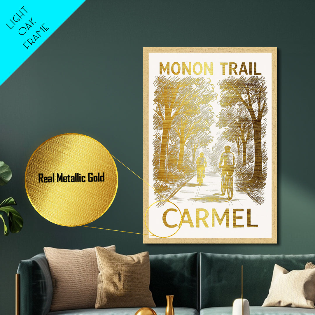 Carmel Indiana art, Metallic Gold Art, Housewarming Gift, Metal Art, Wood Framed Art, Newlywed Travel Gift, Honeymoon Gift