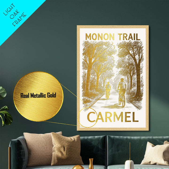 Carmel Indiana art, Metallic Gold Art, Housewarming Gift, Metal Art, Wood Framed Art, Newlywed Travel Gift, Honeymoon Gift
