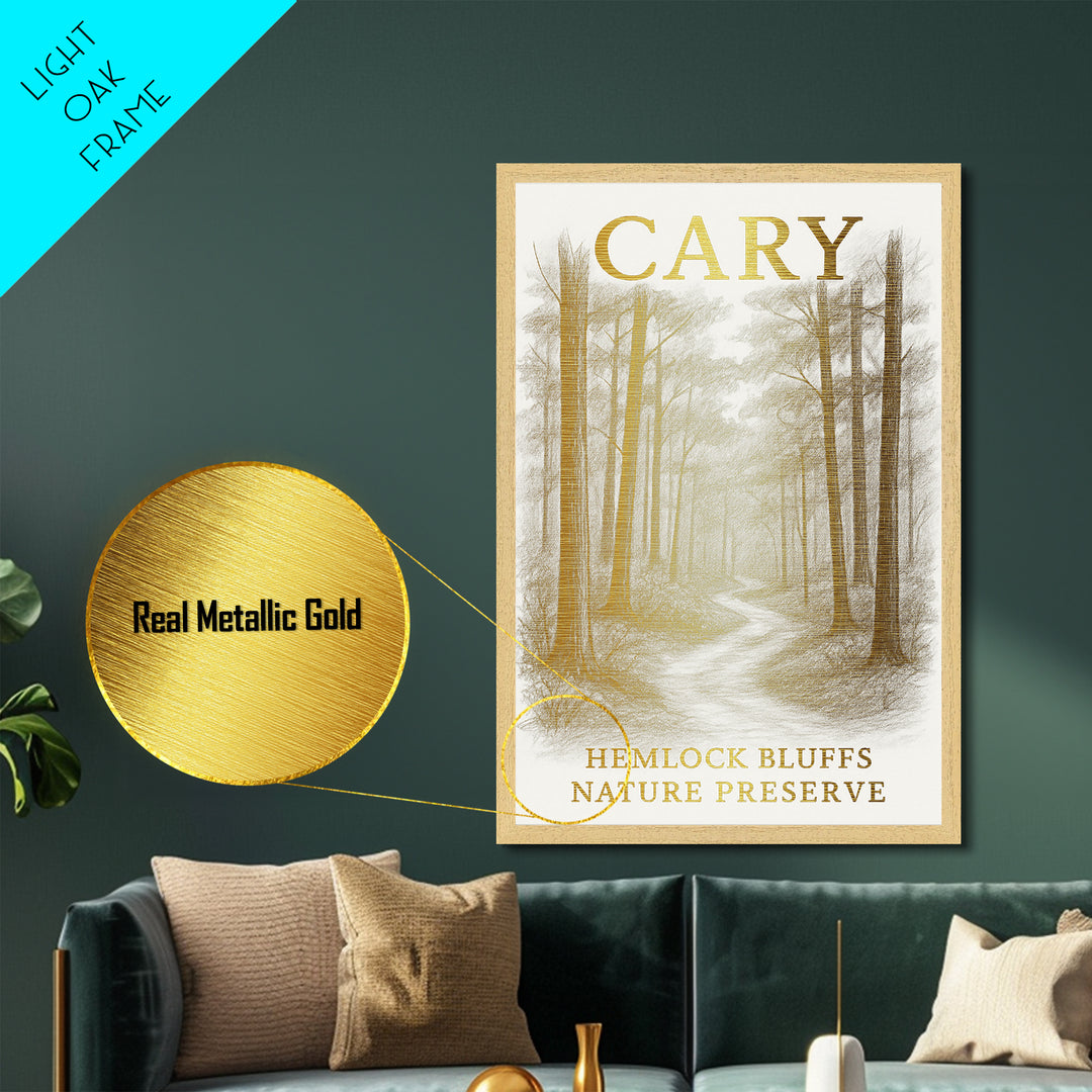 Cary North Carolina travel, Metallic Gold Print, Modern House Art, Metal Art, Wood Framed Art, Wanderlust Gift, Travel Art Prints