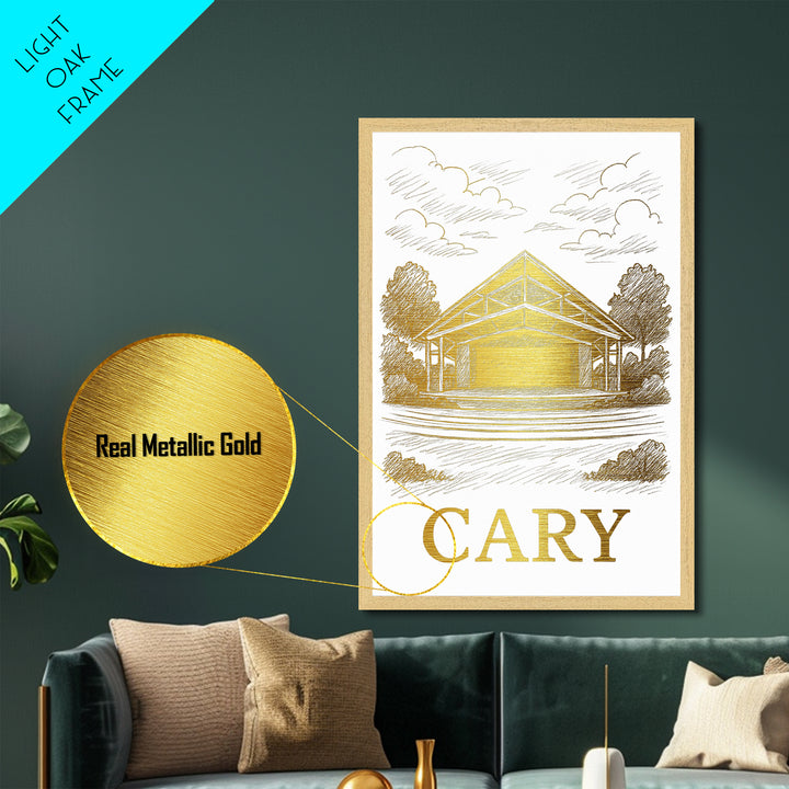 Cary North Carolina art, Metallic Gold Art, Travel Art Prints, Metal Art, Wood Framed Art, Adventure Lover Gift, Traveler Gift