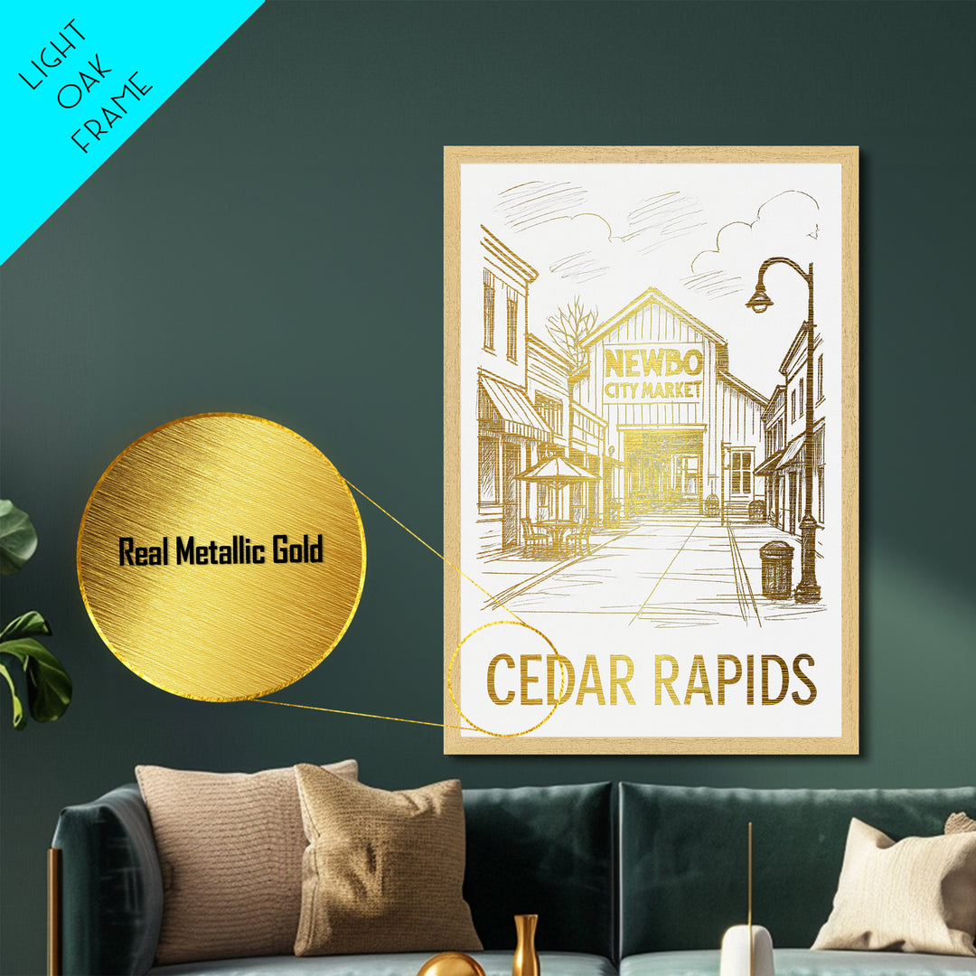 Cedar Rapids Iowa art, Metallic Gold Art, Modern House Art, Metal Art, Wood Framed Art, Graduation Travel Gift, Travel Gift