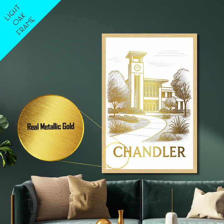 Chandler Arizona art, Metallic Gold Art, Housewarming Gift, Metal Art, Wood Framed Art, Newlywed Travel Gift, Honeymoon Gift
