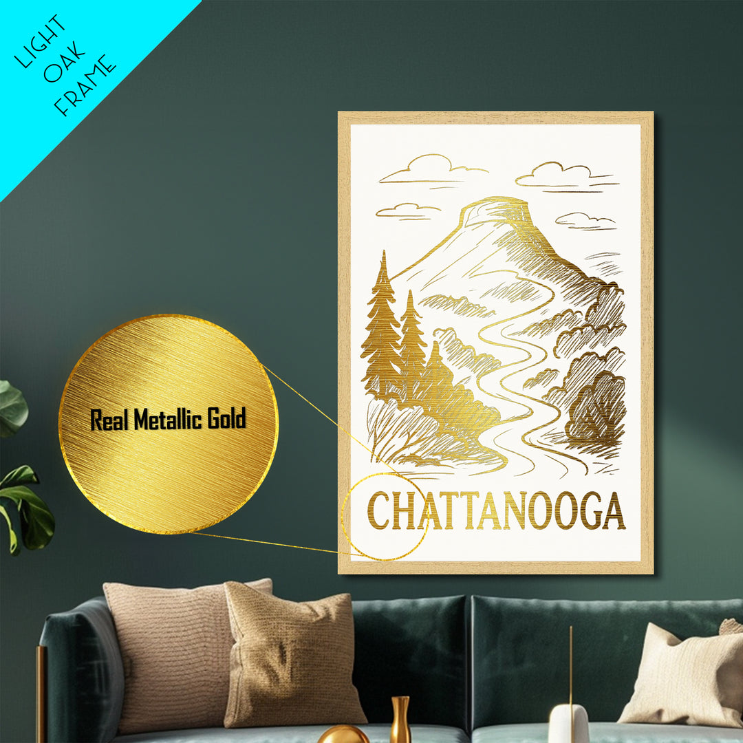 Chattanooga Tennessee art, Metallic Gold Art, Modern House Art, Metal Art, Wood Framed Art, Graduation Travel Gift, Travel Gift