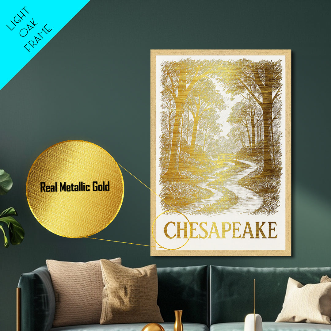 Chesapeake Virginia art, Metallic Gold Art, Best Friend Gifts, Metal Art, Wood Framed Art, Birthday Travel Gift, Destination Gift