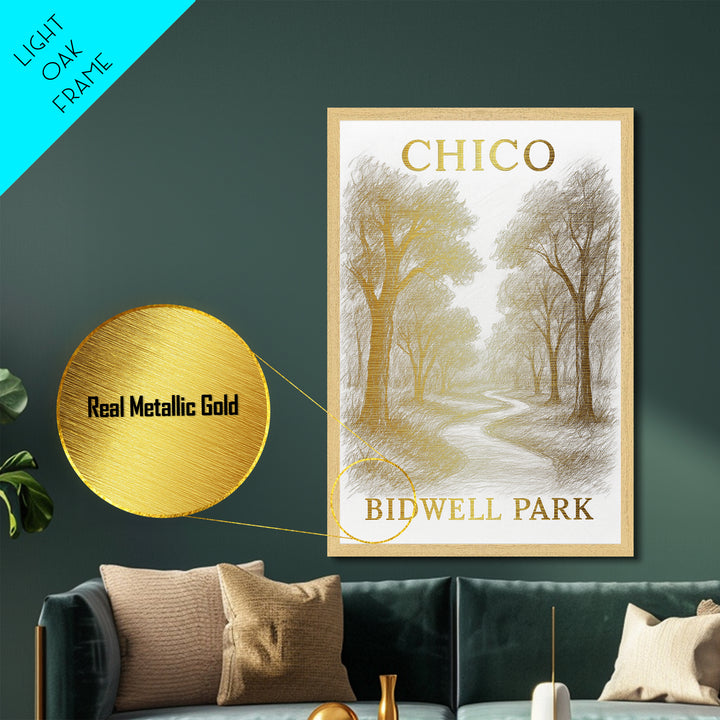 Chico California travel, Metallic Gold Print, Modern House Art, Metal Art, Wood Framed Art, Wanderlust Gift, Travel Art Prints