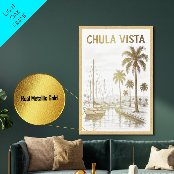 Chula Vista California travel, Metallic Gold Print, Closing Gift, Metal Art, Wood Framed Art, Anniversary Travel Gift, Retirement Travel Gift