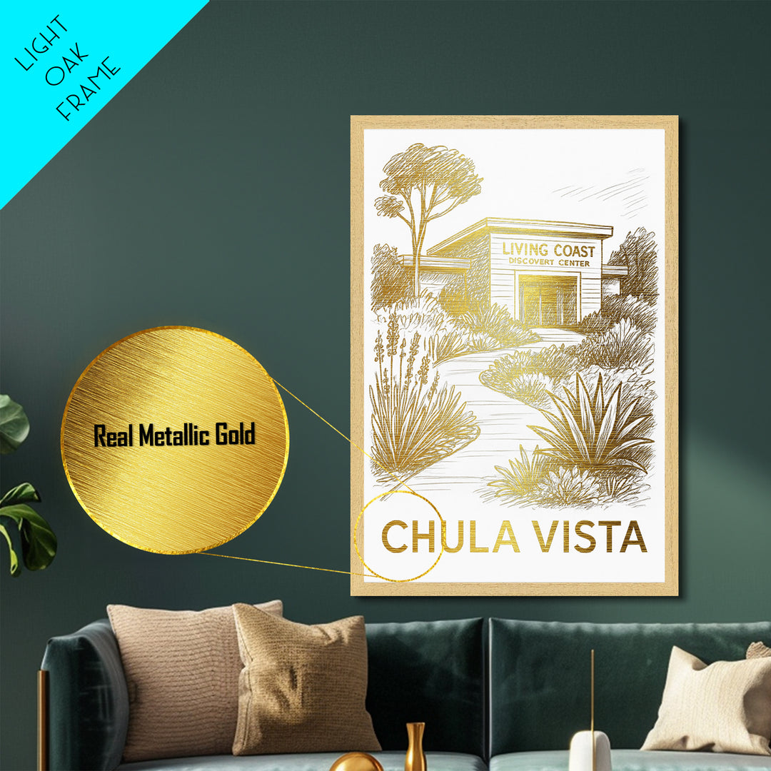 Chula Vista California art, Metallic Gold Art, Office Decor, Metal Art, Wood Framed Art, Graduation Travel Gift, Destination Gift