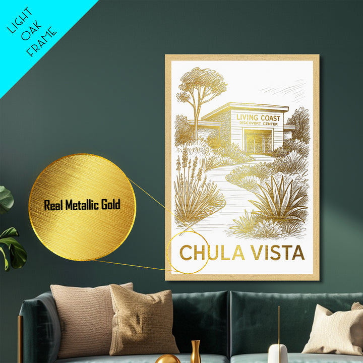 Chula Vista California art, Metallic Gold Art, Office Decor, Metal Art, Wood Framed Art, Graduation Travel Gift, Destination Gift