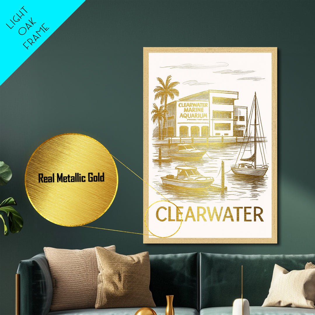 Clearwater Florida art, Metallic Gold Art, Best Friend Gifts, Metal Art, Wood Framed Art, Birthday Travel Gift, Destination Gift