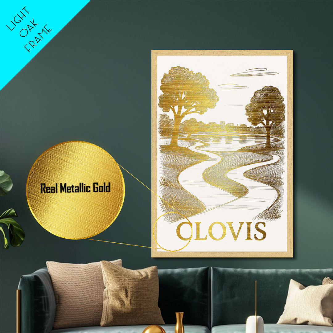 Clovis California art, Metallic Gold Art, Modern House Art, Metal Art, Wood Framed Art, Graduation Travel Gift, Travel Gift