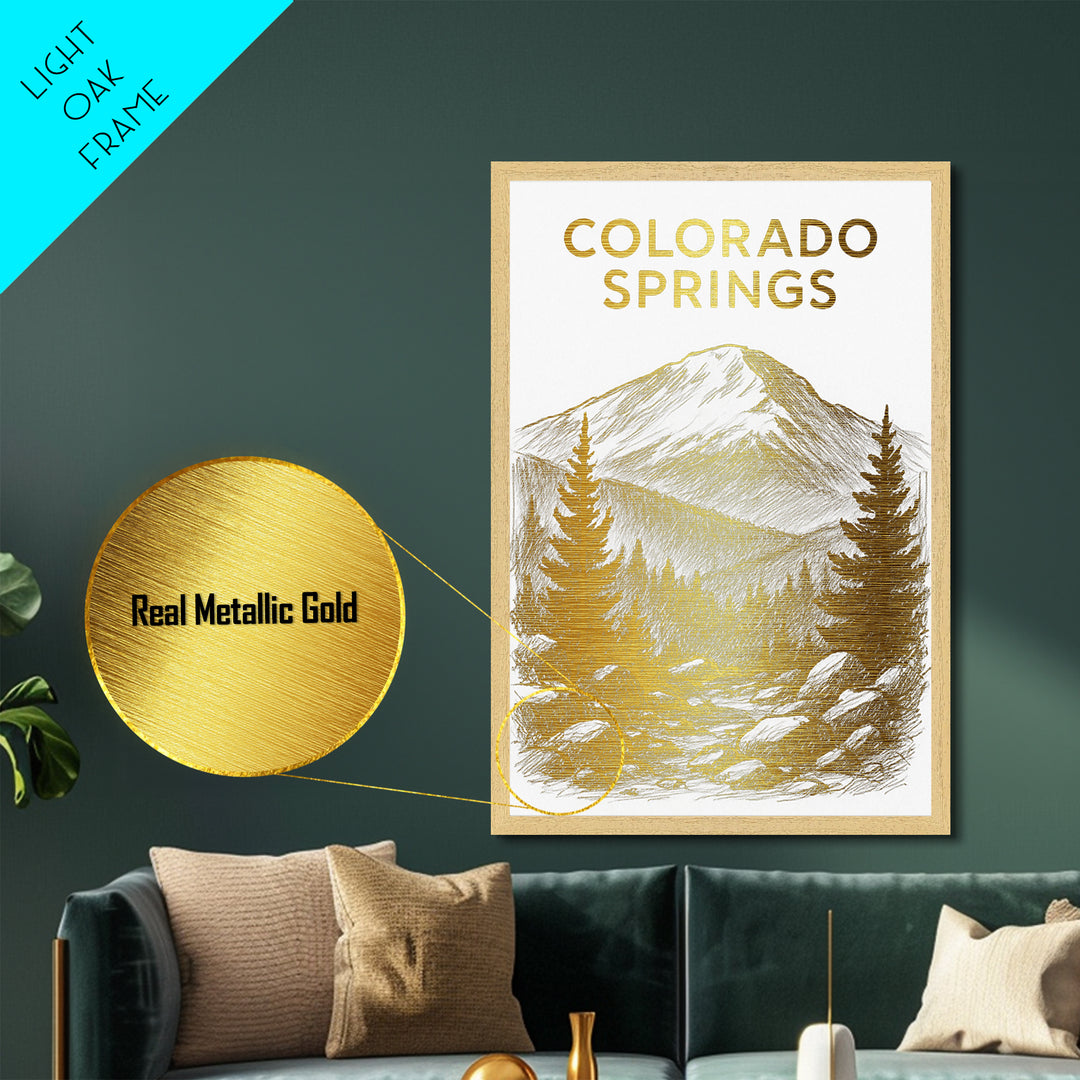 Colorado Springs Colorado travel, Metallic Gold Print, Modern House Art, Metal Art, Wood Framed Art, Wanderlust Gift, Travel Art Prints