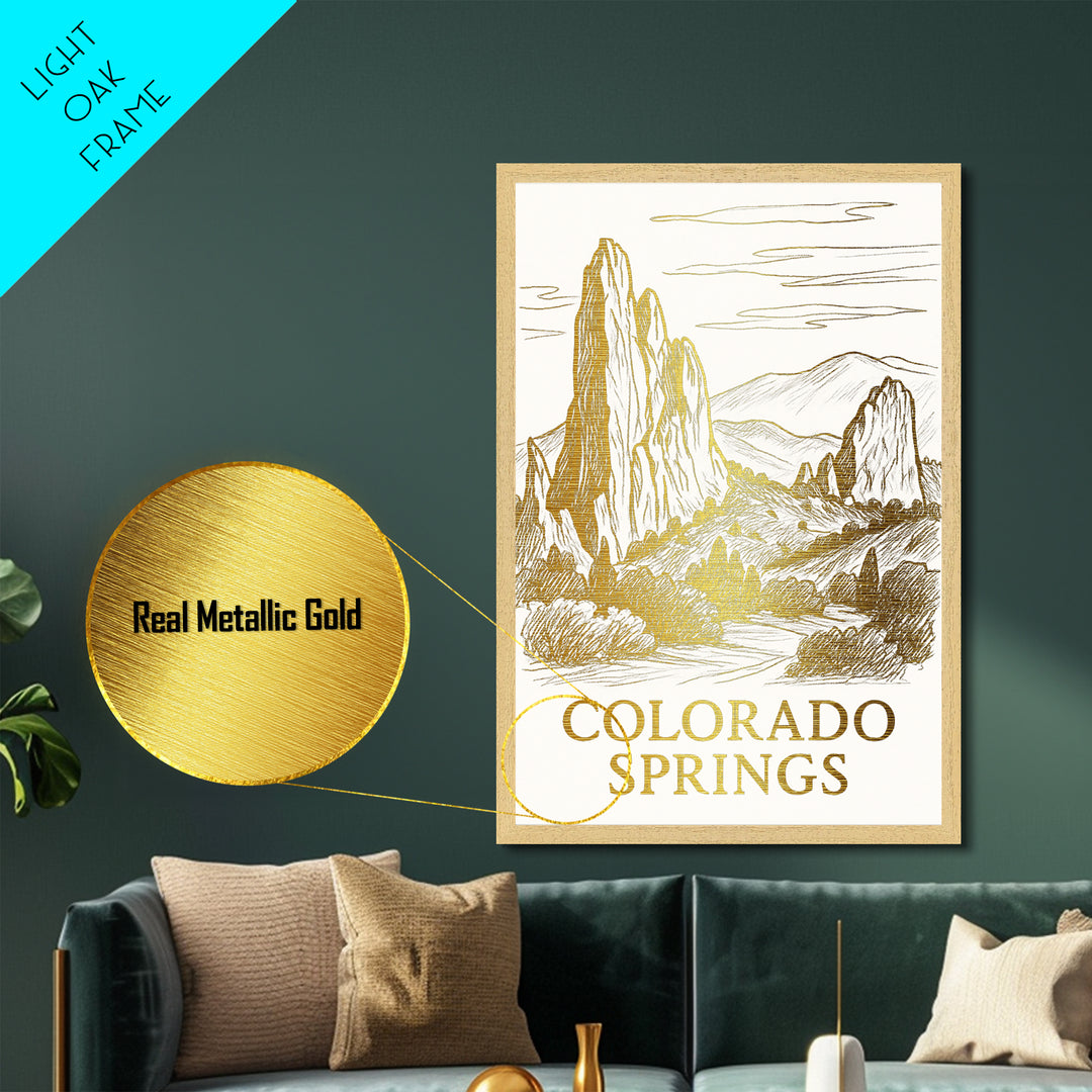 Colorado Springs Colorado art, Metallic Gold Art, Travel Art Prints, Metal Art, Wood Framed Art, Adventure Lover Gift, Traveler Gift