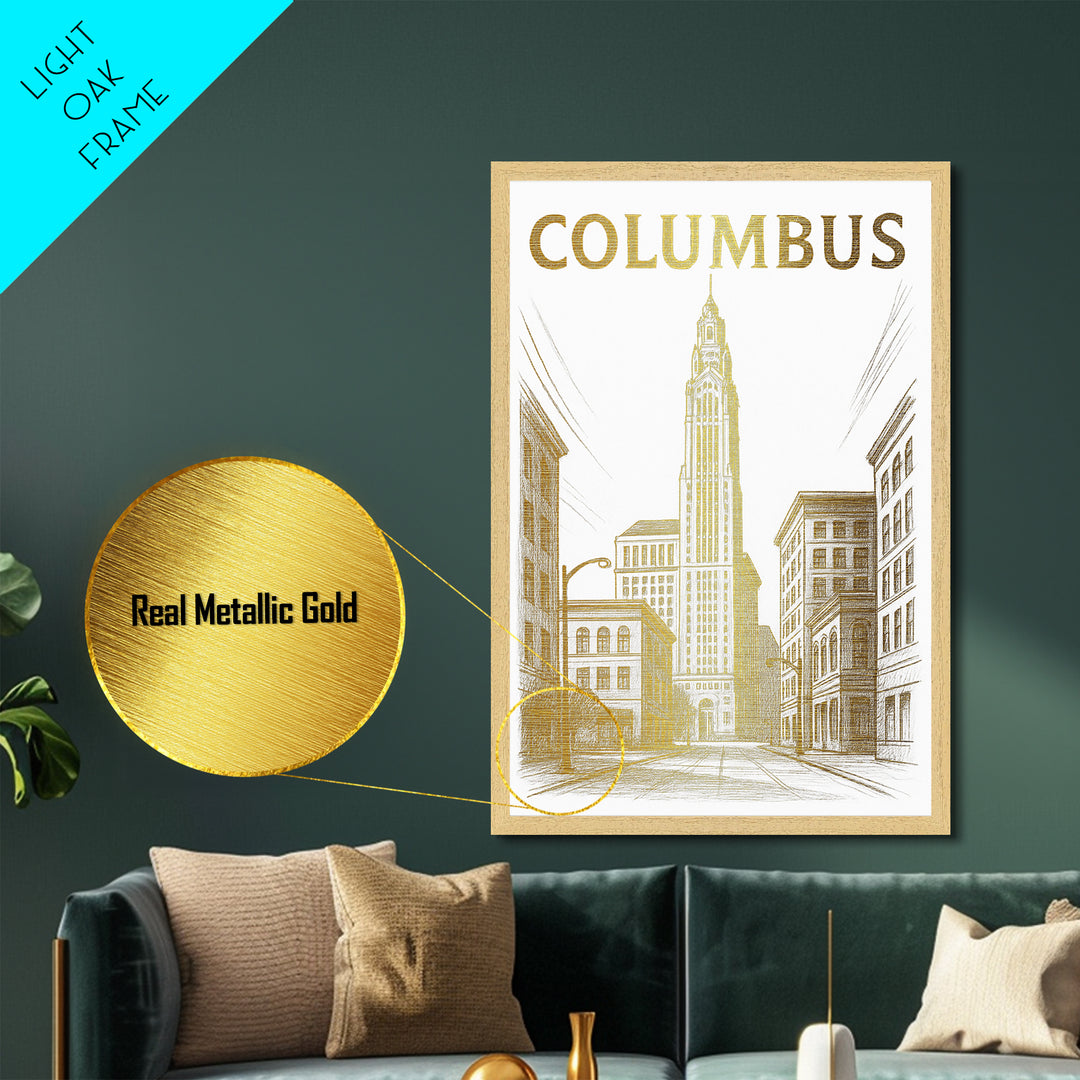 Columbus Georgia travel, Metallic Gold Print, College Dorm Décor, Metal Art, Wood Framed Art, Graduation Travel Gift, Traveler Gift