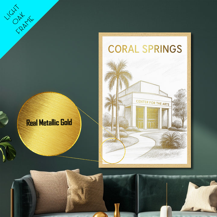 Coral Springs Florida travel, Metallic Gold Print, Modern House Art, Metal Art, Wood Framed Art, Wanderlust Gift, Travel Art Prints