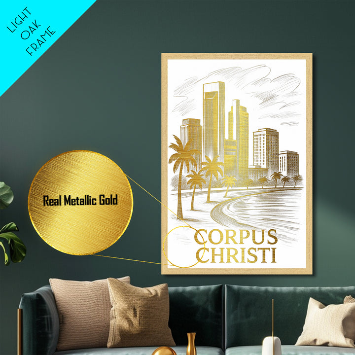 Corpus Christi Texas art, Metallic Gold Art, Best Friend Gifts, Metal Art, Wood Framed Art, Birthday Travel Gift, Destination Gift
