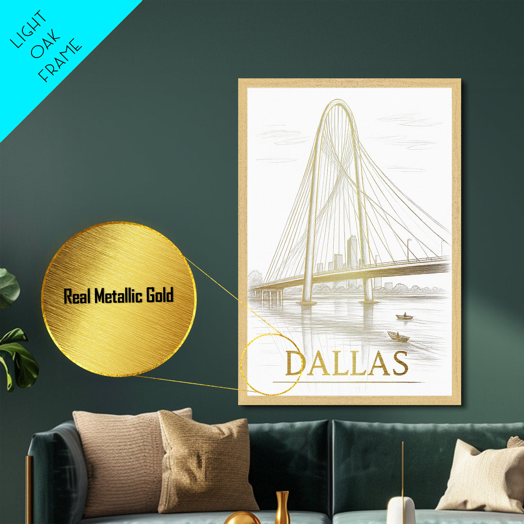 Dallas Texas art, Metallic Gold Art, Office Decor, Metal Art, Wood Framed Art, Graduation Travel Gift, Destination Gift