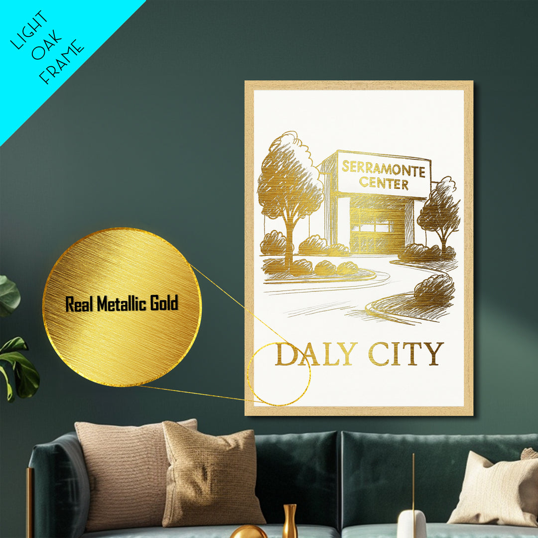 Daly City California art, Metallic Gold Art, Travel Art Prints, Metal Art, Wood Framed Art, Adventure Lover Gift, Traveler Gift