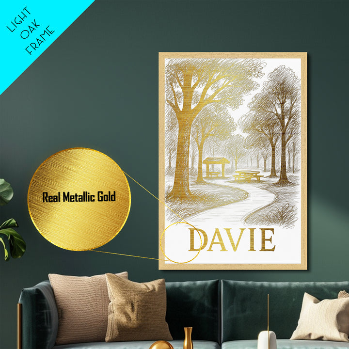 Davie Florida art, Metallic Gold Art, College Dorm Décor, Metal Art, Wood Framed Art, Graduation Travel Gift, Traveler Gift