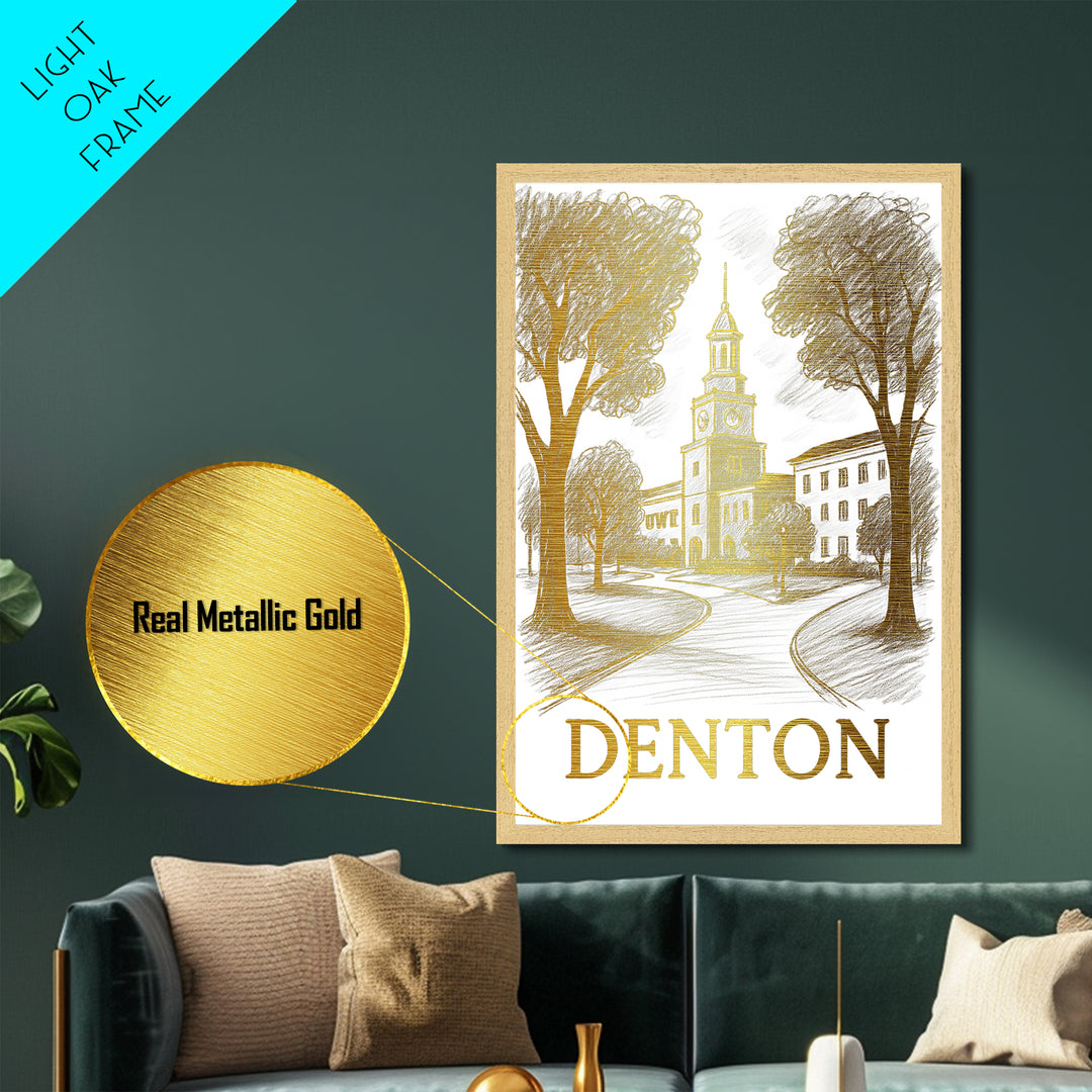 Denton Texas art, Metallic Gold Art, Best Friend Gifts, Metal Art, Wood Framed Art, Birthday Travel Gift, Destination Gift