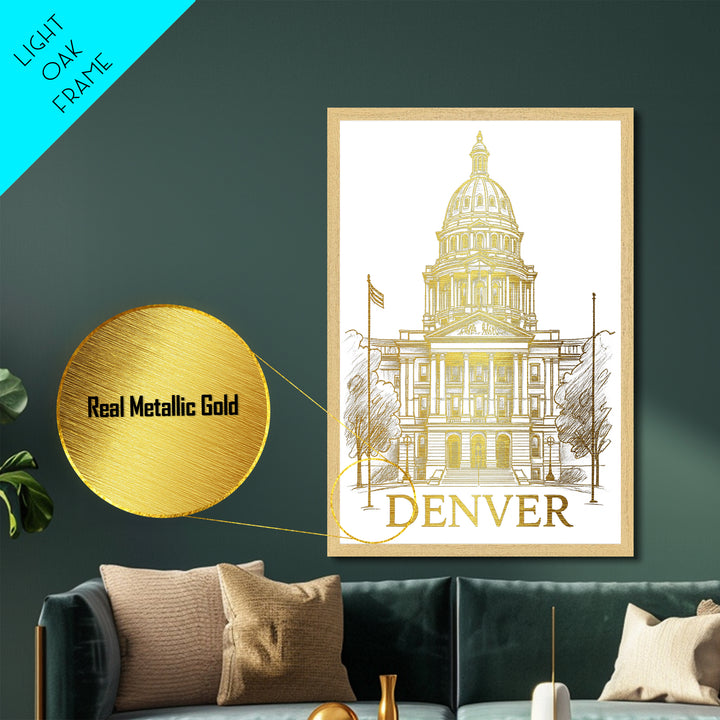 Denver Colorado art, Metallic Gold Art, Housewarming Gift, Metal Art, Wood Framed Art, Newlywed Travel Gift, Honeymoon Gift