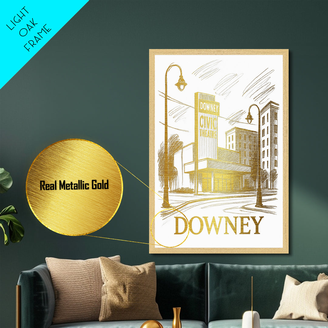 Downey California art, Metallic Gold Art, Modern House Art, Metal Art, Wood Framed Art, Graduation Travel Gift, Travel Gift