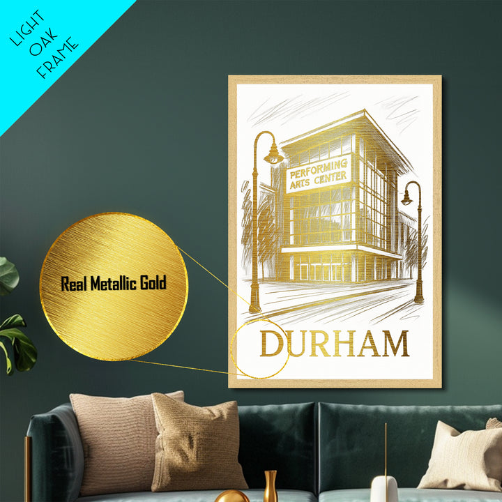 Durham North Carolina art, Metallic Gold Art, Best Friend Gifts, Metal Art, Wood Framed Art, Birthday Travel Gift, Destination Gift