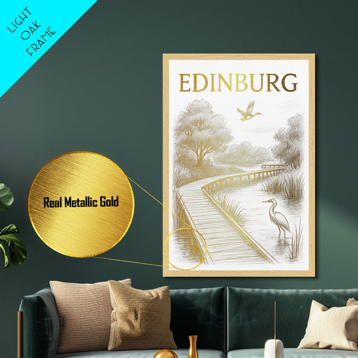 Edinburg Texas travel, Metallic Gold Print, Modern Skyline Wall Print, Metal Art, Wood Framed Art, Adventure Lover Gift, Travel Gift