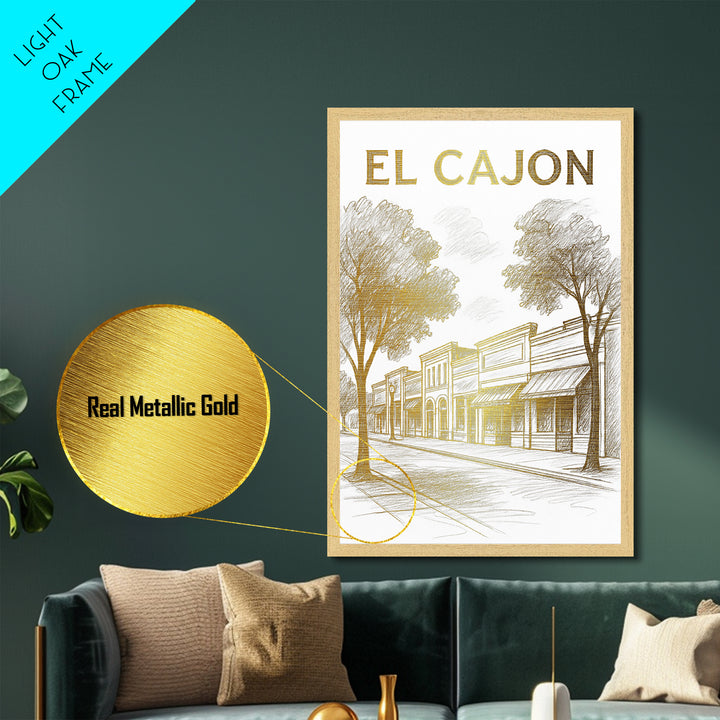 El Cajon California travel, Metallic Gold Print, Modern House Art, Metal Art, Wood Framed Art, Wanderlust Gift, Travel Art Prints