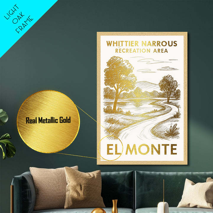 El Monte California art, Metallic Gold Art, Office Decor, Metal Art, Wood Framed Art, Graduation Travel Gift, Destination Gift