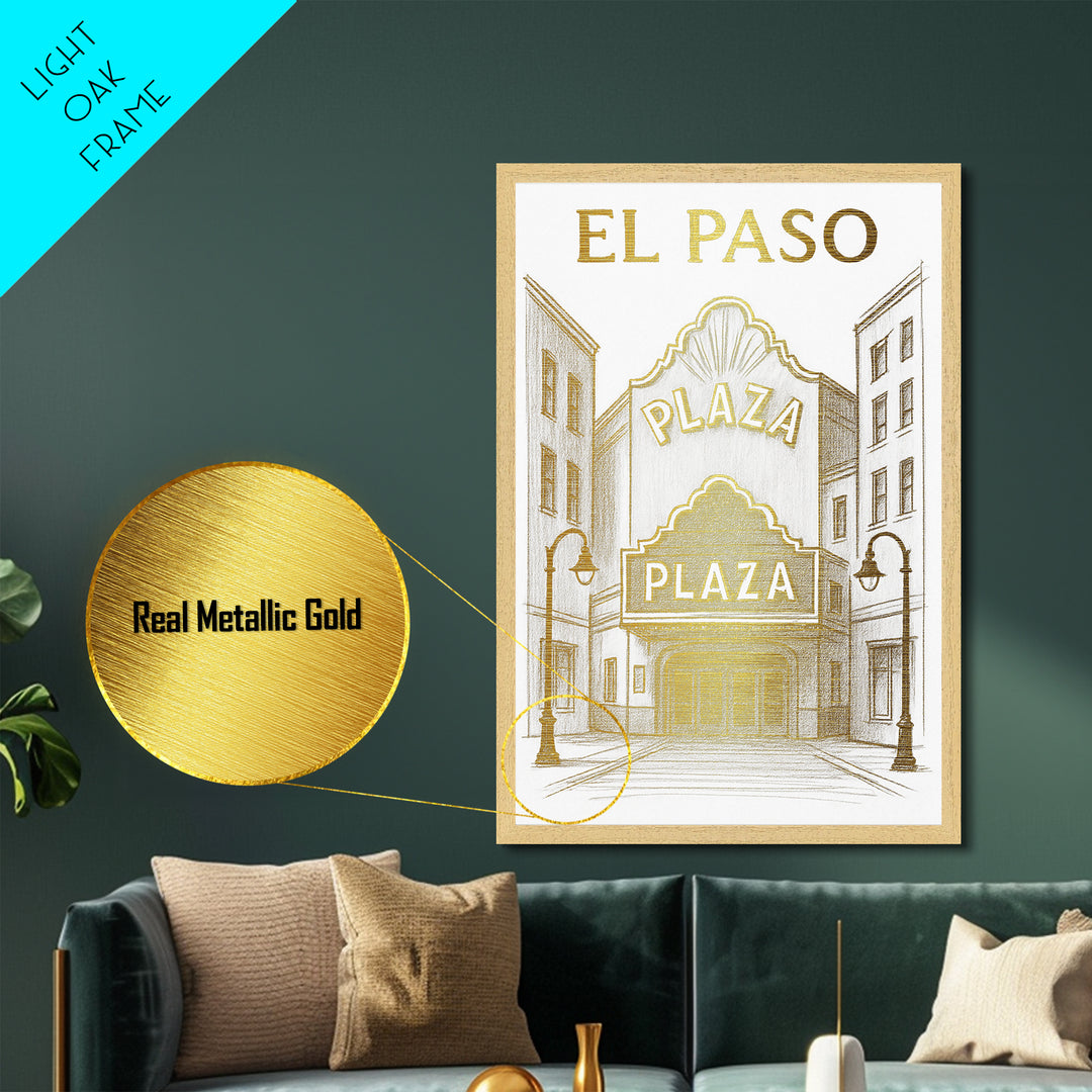 El Paso Texas travel, Metallic Gold Print, Modern House Art, Metal Art, Wood Framed Art, Wanderlust Gift, Travel Art Prints