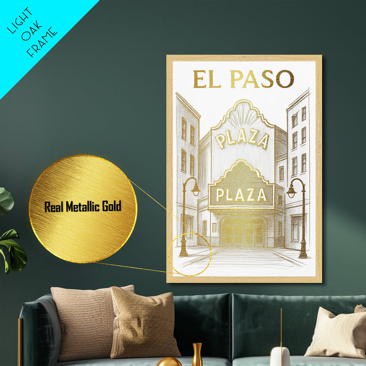 El Paso Texas travel, Metallic Gold Print, Modern House Art, Metal Art, Wood Framed Art, Wanderlust Gift, Travel Art Prints