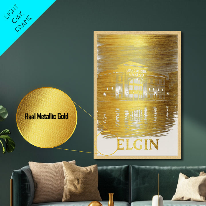 Elgin Illinois art, Metallic Gold Art, Modern House Art, Metal Art, Wood Framed Art, Graduation Travel Gift, Travel Gift