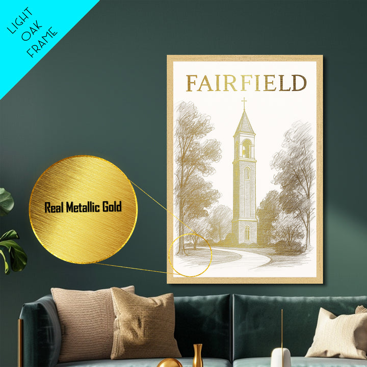 Fairfield California travel, Metallic Gold Print, Modern House Art, Metal Art, Wood Framed Art, Traveler Gift, Destination Gift